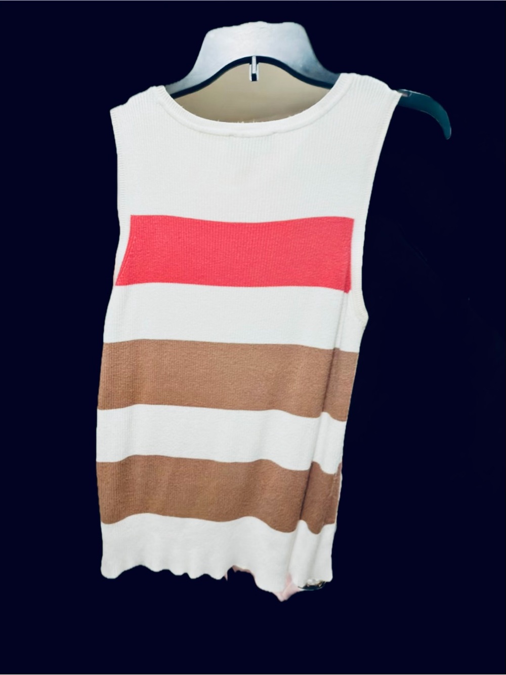Express Striped Knit Tank in White, Coral & Brown